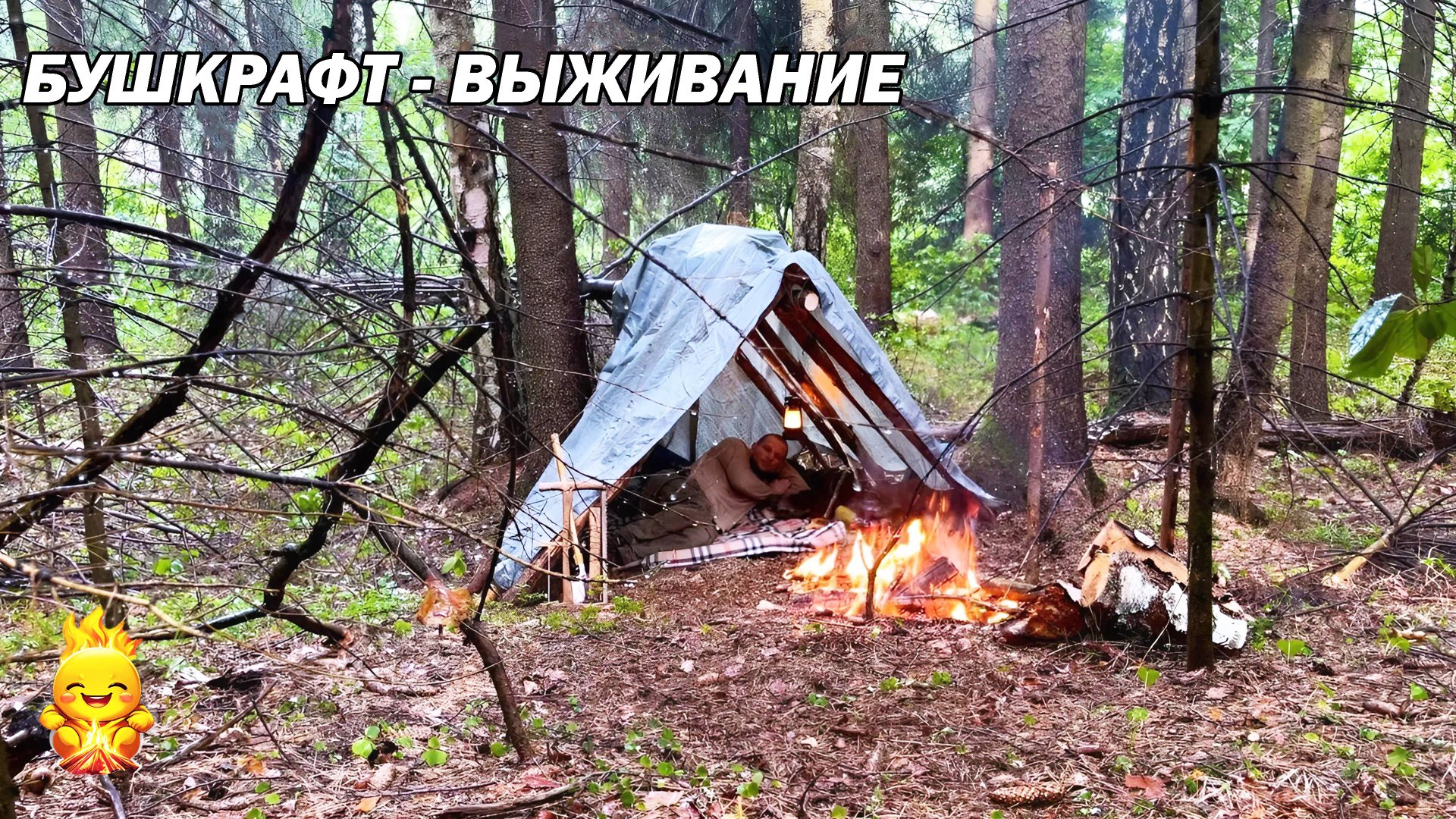 Строим укрытие, чтобы спрятаться от дождя и ветра. Бушкрафт-приключения вдали от цивилизации. АСМР смотреть онлайн