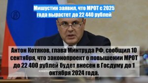Мишустин заявил, что МРОТ с 2025 года вырастет до 22 440 рублей