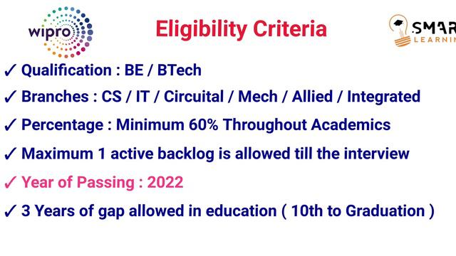 Wipro Star Hiring For 2022 Batch | Eligibility Criteria | Selection Process | Smart Learning
