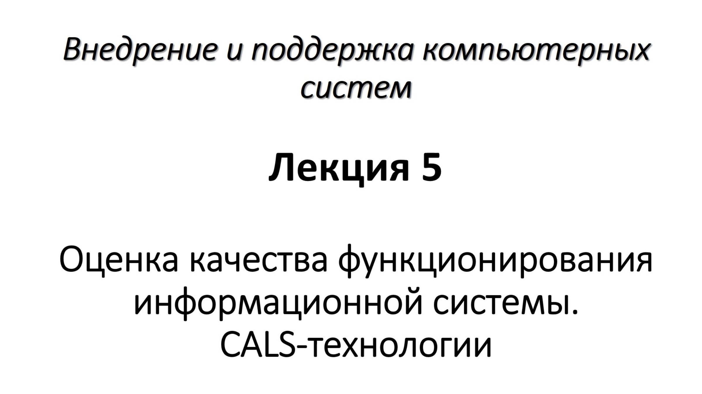 Оценка качества функционирования информационной системы. CALS-технологии