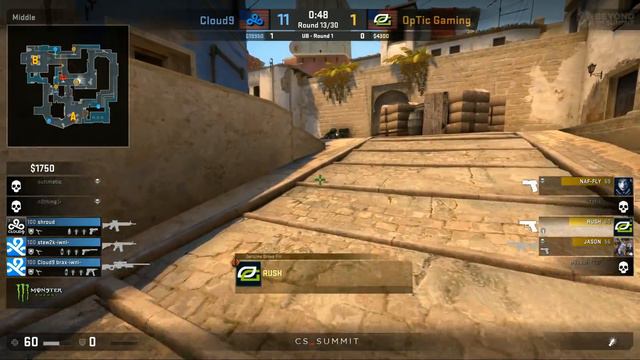 OpTic vs Cloud9 Game 2, Mirage - cs_summit: Quarterfinals смотреть онлайн