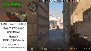 CS2 optimal settings performance: Ryzen 5 5600X + GeForce RTX 4060 (Dust 2 – Casual)