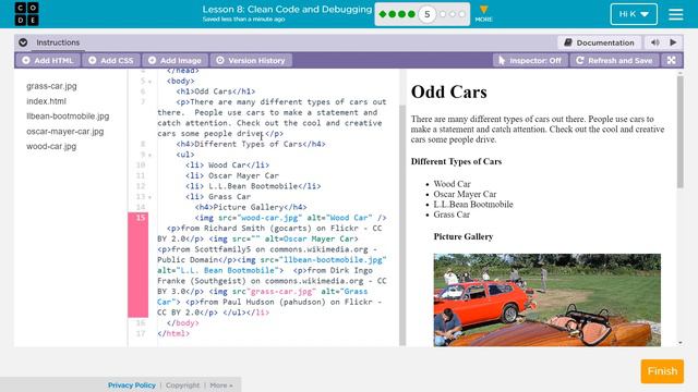 Clean Code and Debugging HTML - Lesson 8.5 Code.org Web Development C.S. Discoveries