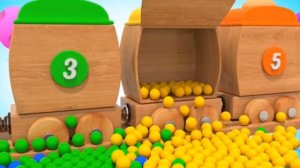 Деревянный поезд - цветные шарики - учим цвета - учим цифры