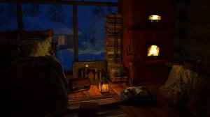 Расслабляющие звуки камина - потрескивание дров и снега в уютном зимнем домике 5 часов