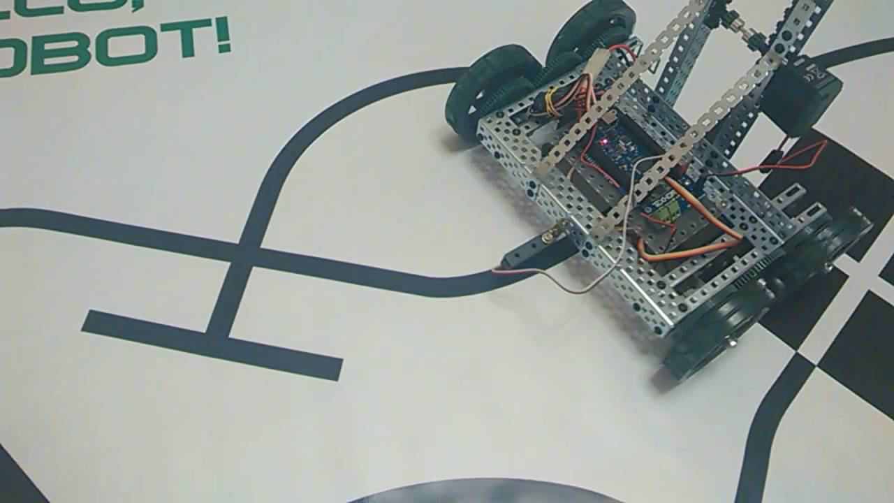 VEX ClawBot с контроллером ТехноЛаб (ArduinoMega) с датчиком линии. Релейный регулятор.