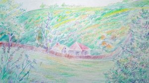 Пейзаж Синюхи. цветные карандаши, бумага, 2008 год. 27х38,5см