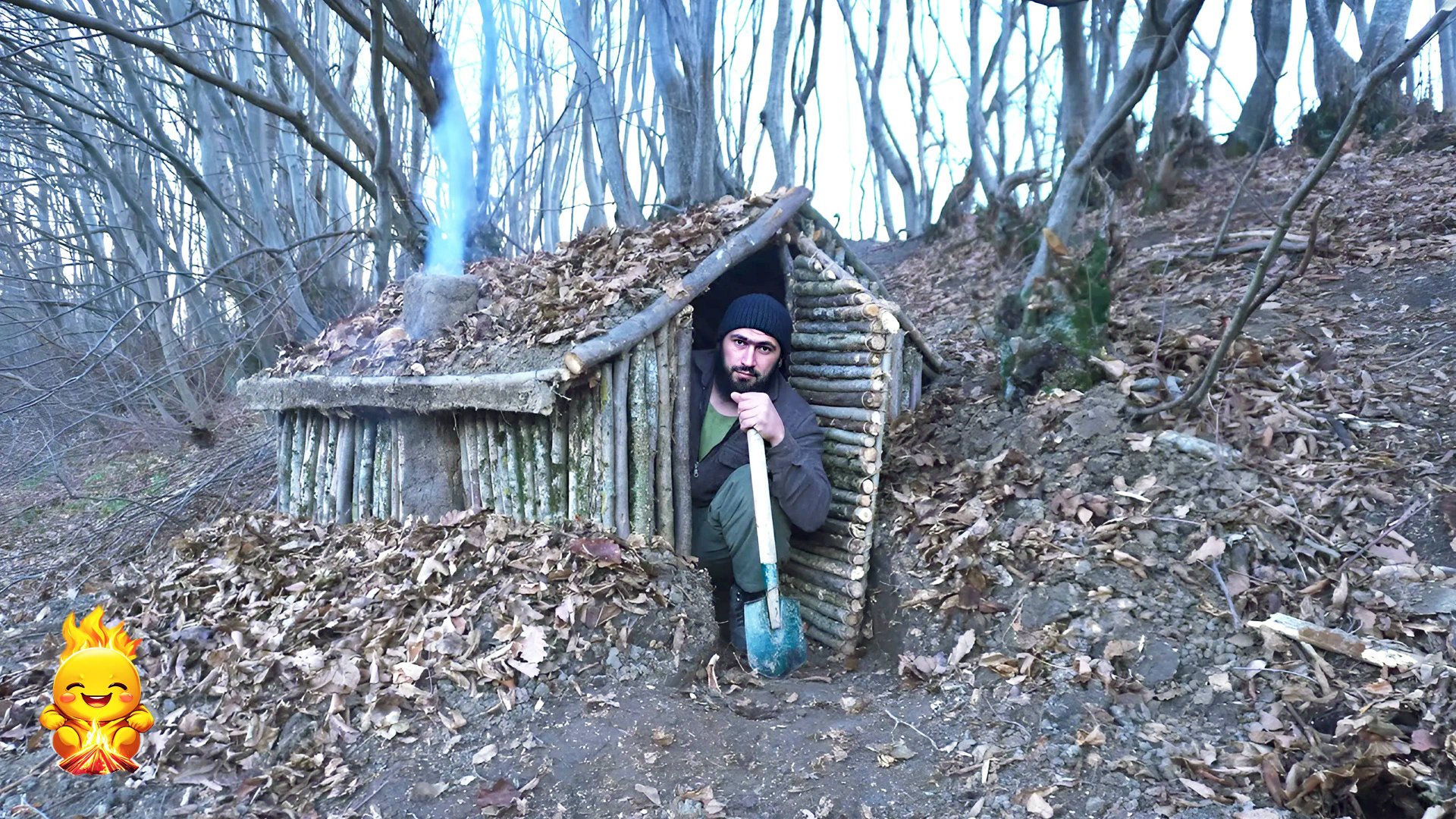 С нуля: ЗЕМЛЯНАЯ ХИЖИНА с камином, ЗЕМЛЯНКА для ВЫЖИВАНИЯ | АСМР - природа смотреть онлайн