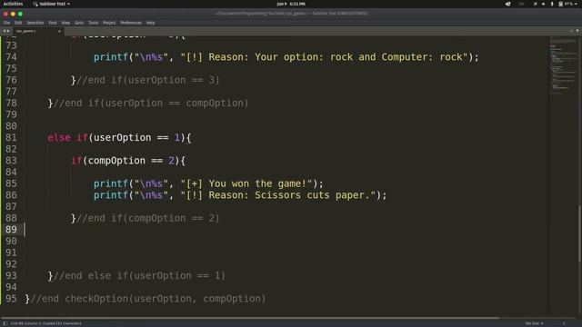 #03 Rock, Paper and Scissors Game Project in C: Coding Function CheckOption