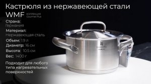 Кастрюля из нержавеющей стали с крышкой WMF Gourmet Plus 8900536609, 1.9 л, 16 см