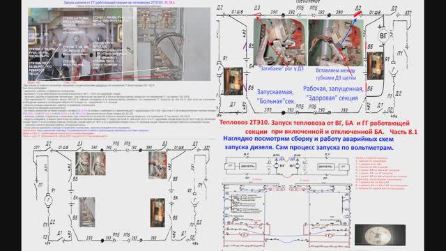 Тепловоз 2ТЭ10.Запуск от ВГ, БА и ГГ от запущенной секции при вкл. и выкл. рубильнике БА. смотреть онлайн