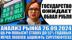 Анализ рынка 26.09 / Цб Рф взвинтит % ставку до 52% годовых? / Гос - во ждёт обвал рубля!