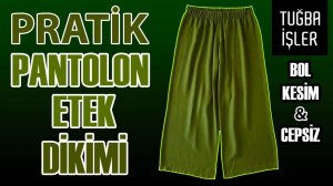 Изготовление широких брюк-юбки - Пошив брюк без карманов и с резинкой на поясе | Tuğba İşler