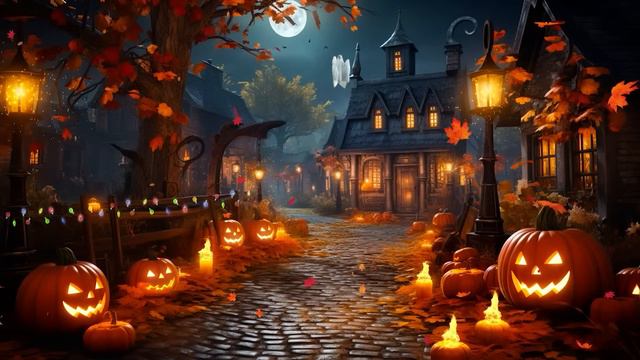 Cozy Autumn Village Halloween Ambience 🎃 Scary Halloween Sounds👻 Halloween Ambient Music