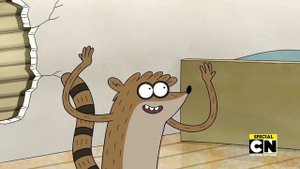 Mordecai and Rigby on first episodes and their flashback including adventure time scene