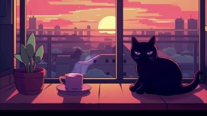 Cozy sunset with my cat 🐱 Lofi in café ☕ Relax_study_work
