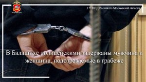 В Балашихе полицейскими задержаны мужчина и женщина, подозреваемые в грабеже