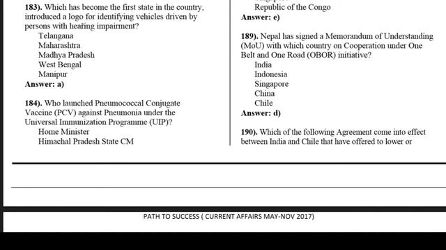 400 Best Current Affairs MAY to NOVEMBER 2017 -Part 7 - UPSC/SSC/IBPS/SBI/State PCS/Clerk/Police