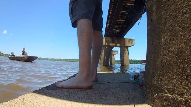 Fast action catfishing under a rail bridge. 7 Mile Paddle - Eno River to Falls Lake.