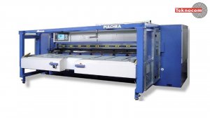 MONGUZZI PULCHRA - Двухножевая гильотина для раскроя шпона по 2м продольным сторонам с клеевым узлом