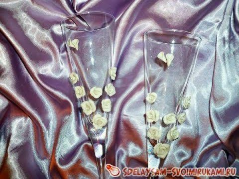 Украшения свадебных бокалов розами из пластики смотреть онлайн