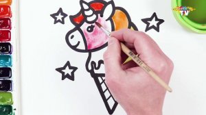 Картина единорога из блестящего мороженого для детей Рисование, раскраска и анимация для детей
