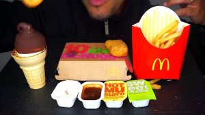 WCDONALD'S CHICKEN NUGGETS ICE CREAM CONE DIPPED CHOCOLATE CRISPY FRENCH FRIES BIG BITES ASMR MUKBA