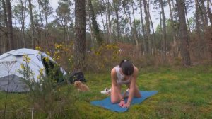 YOUNG GIRL SOLO CAMPING IN THE WILD FOREST🏕️ clothes don't needed - deep yoga in the forest twiligh