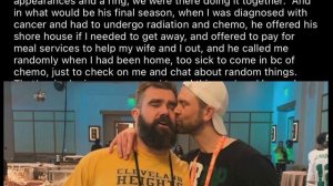 🙏 Jason Kelce offers Eagles trainer battling cancer & chemo to tape him for retirement presser 💚