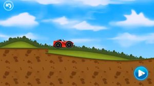 Красная машина ездит по крутым горкам. Веселые детские гонки.