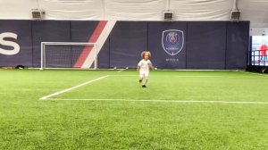 Funny football training for Kids in PSG academy, funny soccer player.