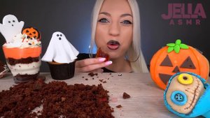 ASMR EATING HALLOWEEN CANDY, CHOCOLATE, MACAROONS, CAKE, DONUT 케이크, 디저트, 마카롱 (DESSERT) MUKBANG 먹방