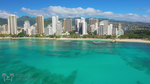FLYING OVER OAHU Hawaii Ambient Aerial Film Music for Stress Relief - Honolulu to North Shore смотреть онлайн