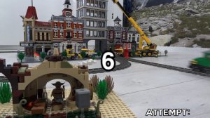 Lego train crash with huge skyscraper: the FAILS