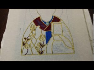 Вышивка иконы Николай Чудотворец бисером. Зашиваю орнамент на одеянии.