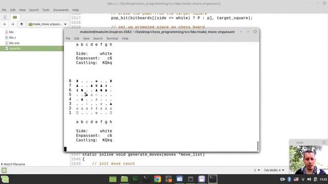 35-Bitboard CHESS ENGINE in C implementing MAKE MOVE function (handling enpassant moves) смотреть онлайн