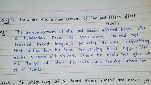 "The Last Lesson" Long Answer Type Questions,Class-12th,UP Board,Chapter-1, Flamingo (Prose)