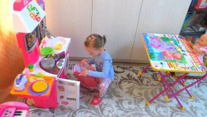 Funny kid and Baby Born Nastya Pretend play with kitchen and supermarket