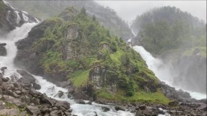 Two scenic waterfalls in rain | Låtefossen in Norway | Relaxing Sound of water