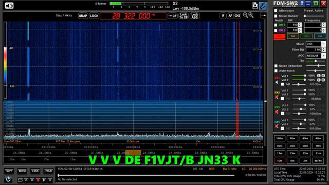 22.09.2024 07:40UTC, [10m, bcn], Радиолюбительский маяк F1VJT/B,  Франция, 28322.6кГц