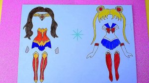 Paper heroes Wander Wuman and Sailor Moon | lol surprise Doll dress up