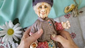 Дедунька.Каркасная подвижная кукла. Капрон, синтепон. Рост 20 см.