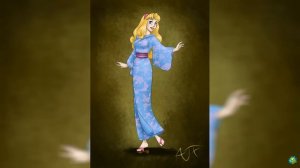 Принцессы Диснея одели красивые кимоно. Disney Princesses dressed beautiful kimono