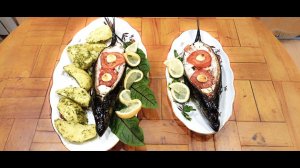 Скумбрия фаршированная сыром фета, помидорами и базиликом