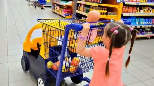 Кукла Беби Бон Настя и Юля в супермаркете Baby doll Nastya and Yulya doing shopping