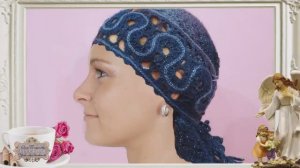 Мастер-класс / Вяжем повойник "Небесная лазурь" / крючок + спицы