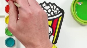 Рисование ведерка с попкорном, раскрашивание и раскраска для детей, малышей! Давайте рисовать