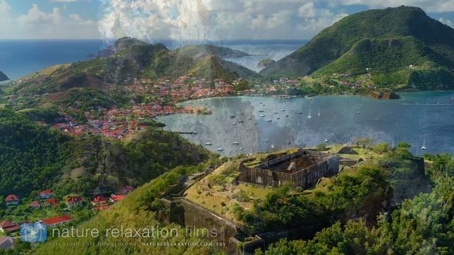 French Caribbean Island by Drone! 4K Short Nature Relaxation Video w  Guitar Music + Ocean Sounds