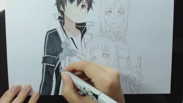 Speed Drawing - Kirito, Asuna and Yui (Sword Art Online) смотреть онлайн