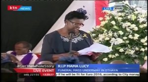 Judy Kibaki reads her late mother Lucy Kibaki's Eulogy during Funeral Service